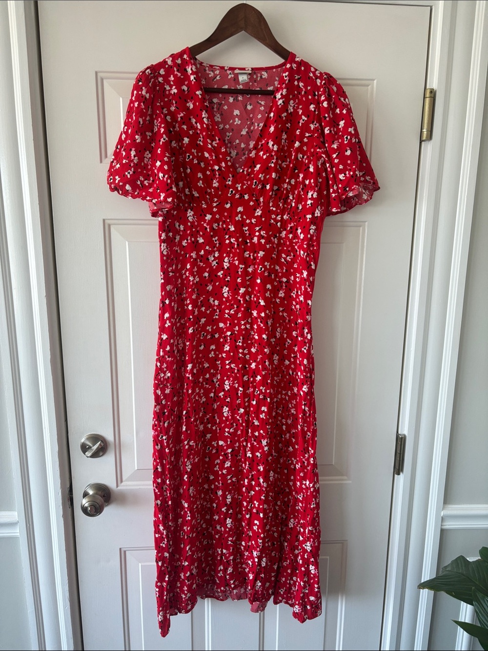 a new day Red Floral V-Neck Midi Dress